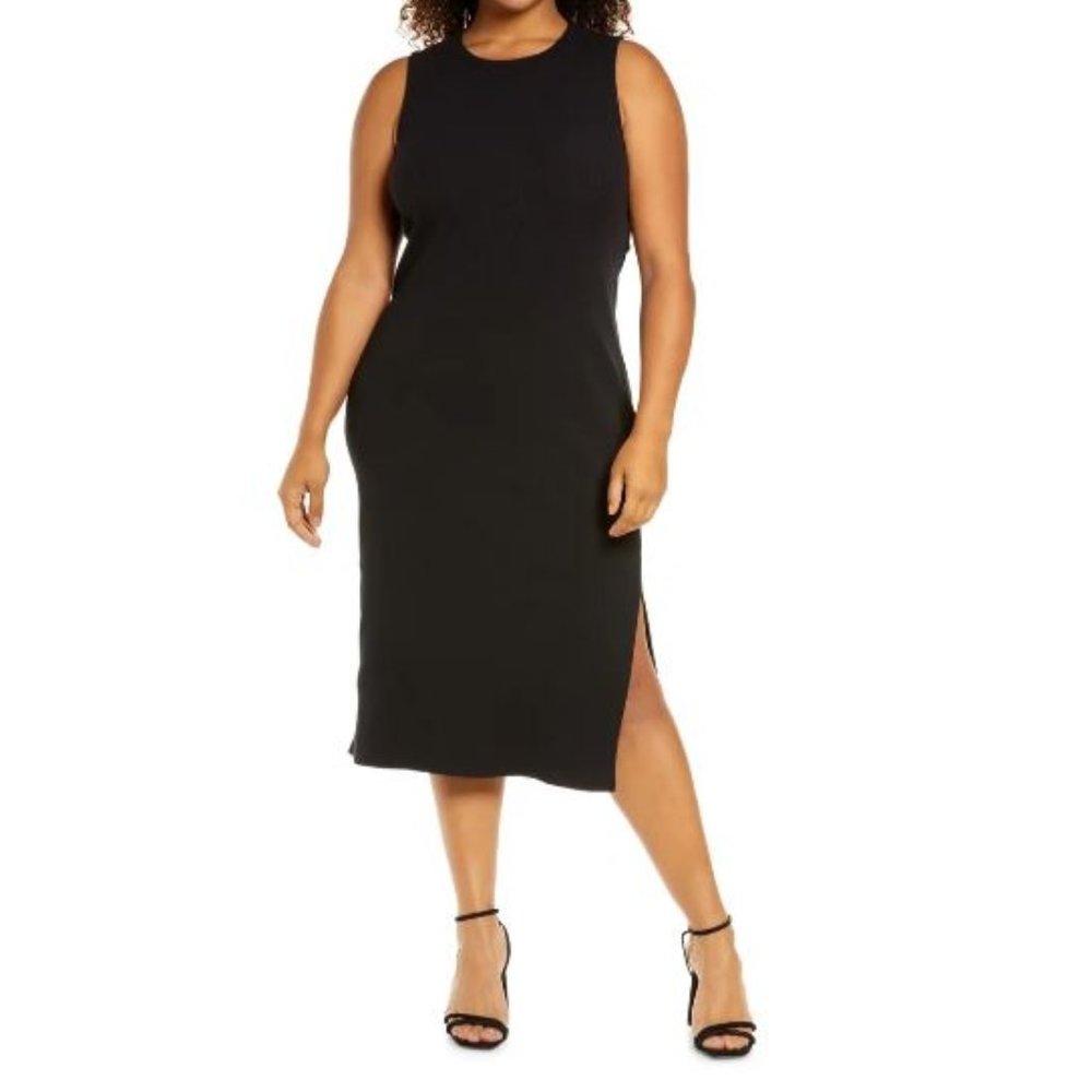 Rib Cutout Cotton Stretch Midi Dress 2X